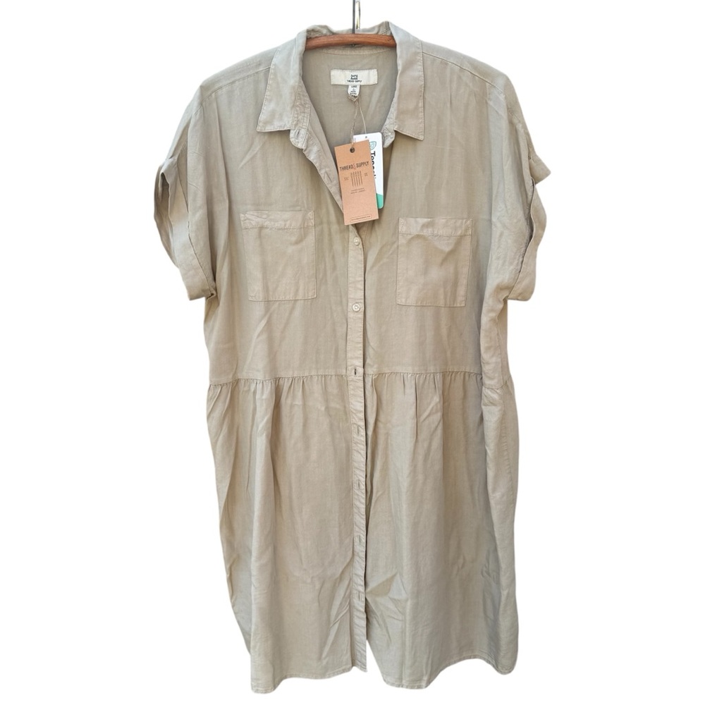 THREAD & SUPPLY NWT Beige Button-Front Maxi Shirt Dress, Size L Casual Wear